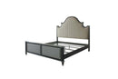 House Beatrice Queen Bed, Two Tone Beige Fabric, Charcoal & Light Gray Finish Acme