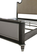 House Beatrice Queen Bed, Two Tone Beige Fabric, Charcoal & Light Gray Finish Acme