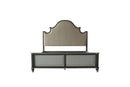House Beatrice Queen Bed, Two Tone Beige Fabric, Charcoal & Light Gray Finish Acme