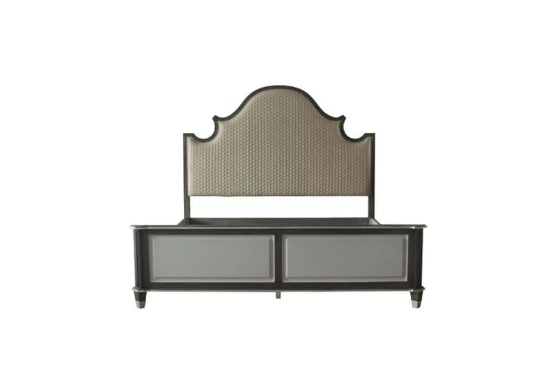 House Beatrice Queen Bed, Two Tone Beige Fabric, Charcoal & Light Gray Finish Acme