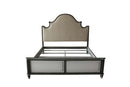 House Beatrice Queen Bed, Two Tone Beige Fabric, Charcoal & Light Gray Finish Acme
