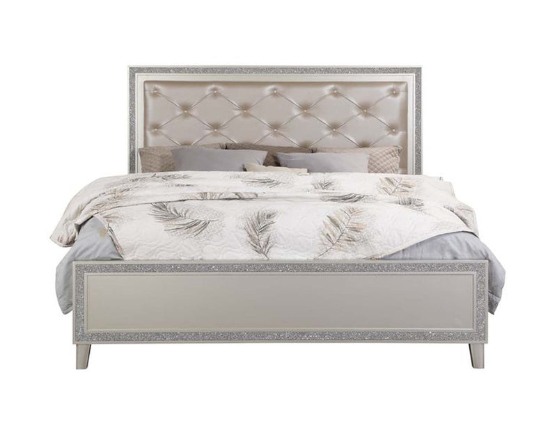 Sliverfluff Queen Bed w/Led, Faux Leather & Champagne Finish Acme