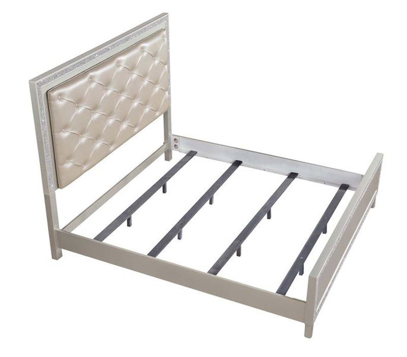 Sliverfluff Queen Bed w/Led, Faux Leather & Champagne Finish Acme