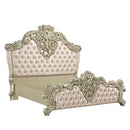 Vatican Eastern King Bed, Faux Leather, Light Gold & Champagne Silver Finish Acme