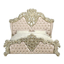 Vatican Eastern King Bed, Faux Leather, Light Gold & Champagne Silver Finish Acme