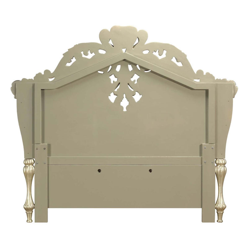 Vatican Eastern King Bed, Faux Leather, Light Gold & Champagne Silver Finish Acme
