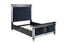 Varian II King Bed, Mirrored, Dark Navy Blue Velvet & Black & Sliver Finish Acme