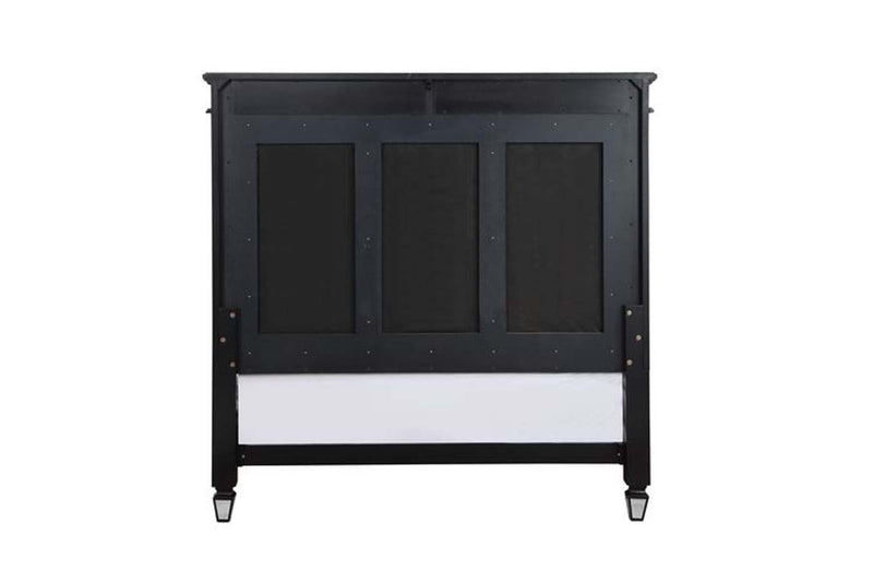 Varian II King Bed, Mirrored, Dark Navy Blue Velvet & Black & Sliver Finish Acme