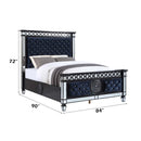 Varian II King Bed, Mirrored, Dark Navy Blue Velvet & Black & Sliver Finish Acme