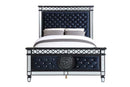 Varian II Queen Bed, Mirrored, Dark Navy Blue Velvet & Black & Sliver Finish Acme
