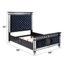 Varian II Queen Bed, Mirrored, Dark Navy Blue Velvet & Black & Sliver Finish Acme