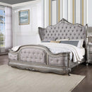 Ariadne California King Bed, Velvet & Antique Platinum Finish Acme