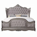 Ariadne California King Bed, Velvet & Antique Platinum Finish Acme