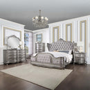 Ariadne California King Bed, Velvet & Antique Platinum Finish Acme