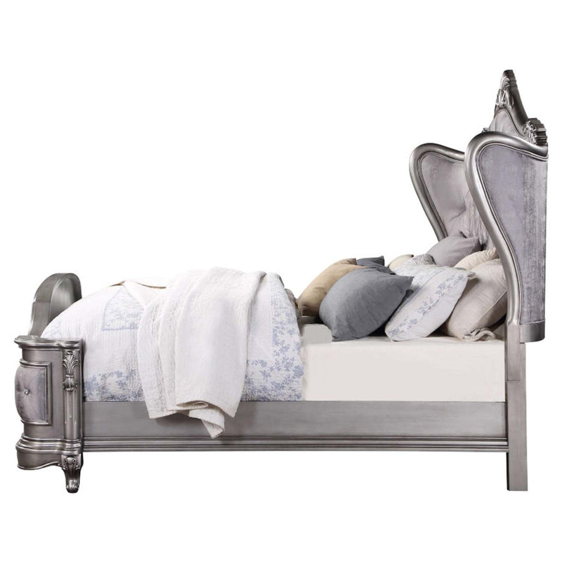 Ariadne Queen Bed, Velvet & Antique Platinum Finish Acme