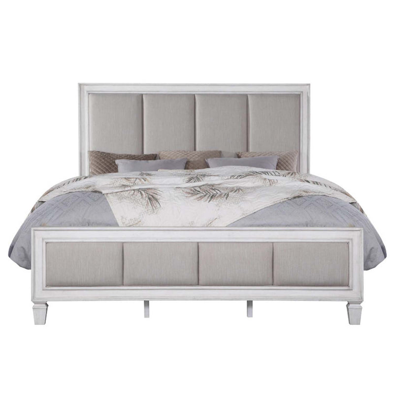Katia King Bed, Light Gray Linen, Rustic Gray & Weathered White Finish Acme