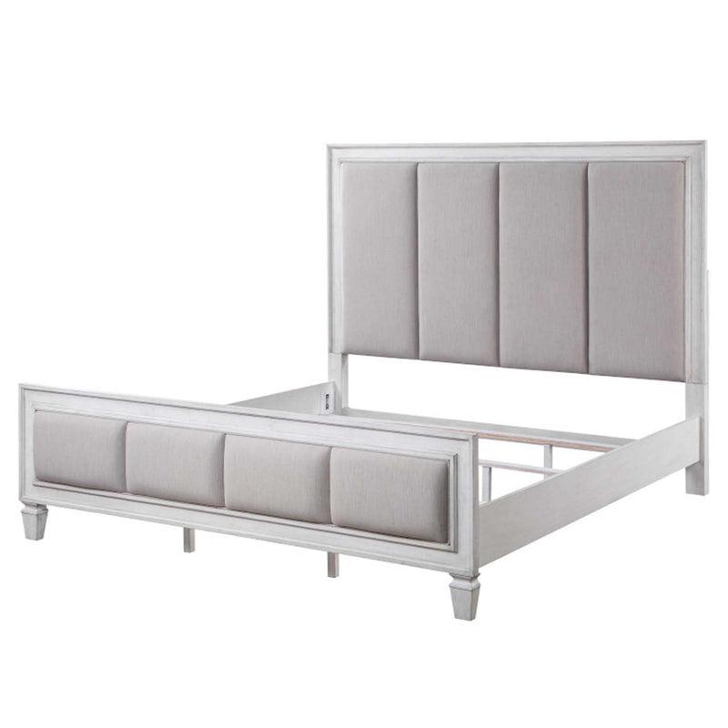 Katia Queen Bed, Light Gray Linen, Rustic Gray & Weathered White Finish Acme