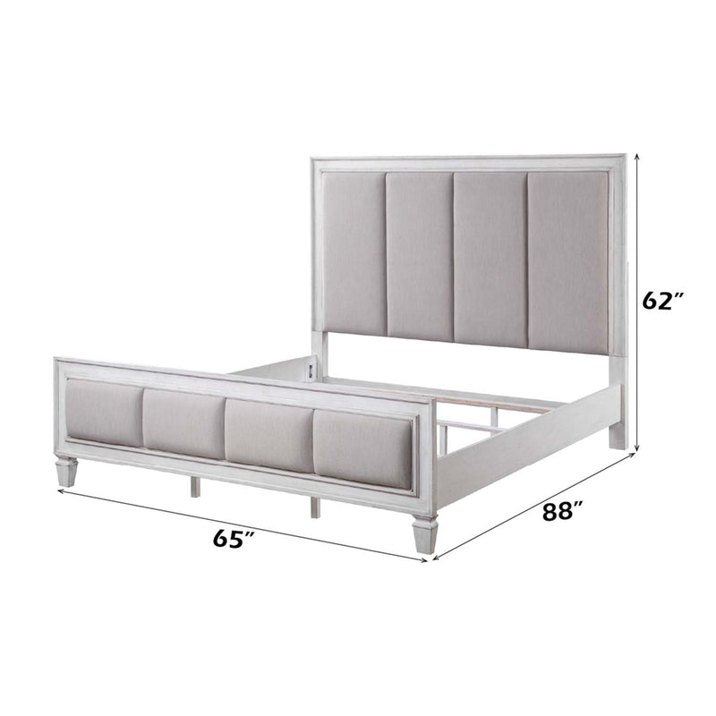 Katia Queen Bed, Light Gray Linen, Rustic Gray & Weathered White Finish Acme