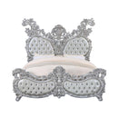 Valkyrie King Bed, Faux Leather & Antique Platinum Finish Acme