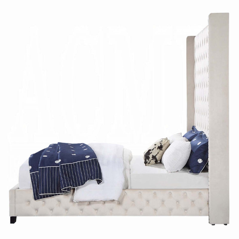 Fabrice King Bed, Beige Velvet Acme