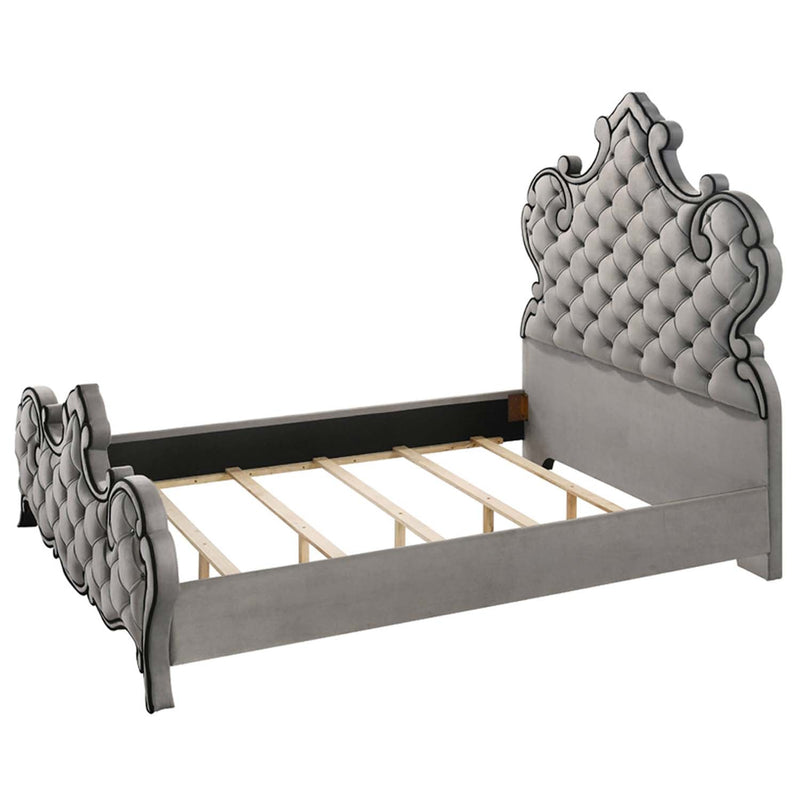Perine Queen Bed, Gray Velvet Acme