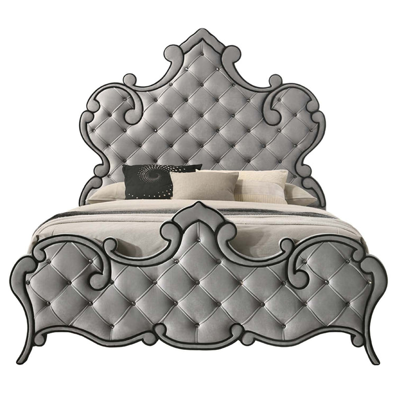 Perine Queen Bed, Gray Velvet Acme