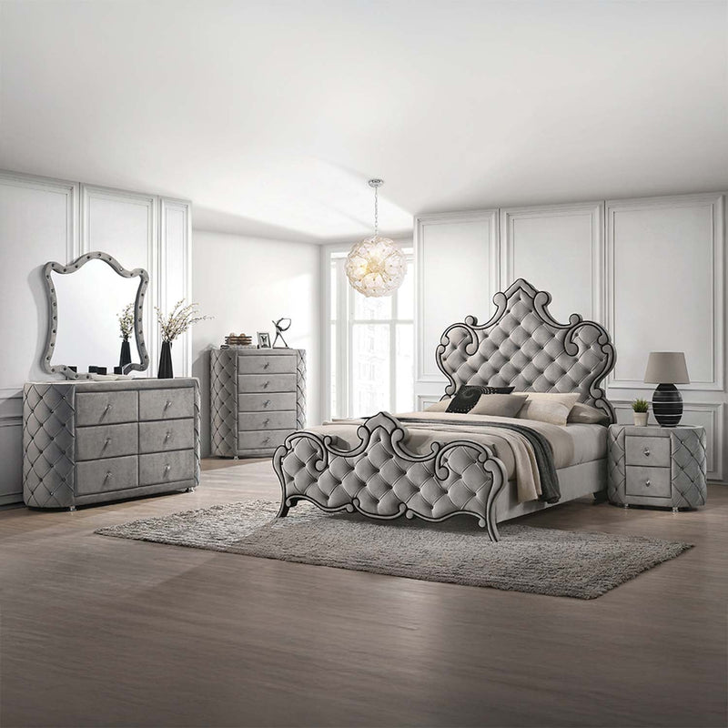 Perine Queen Bed, Gray Velvet Acme