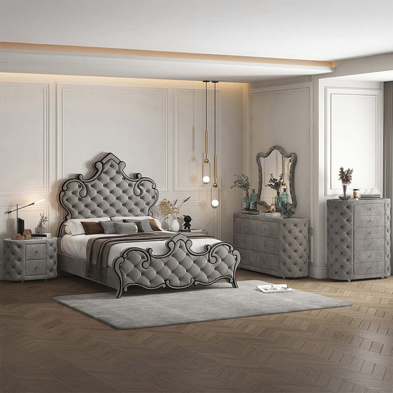 Perine Queen Bed, Gray Velvet Acme