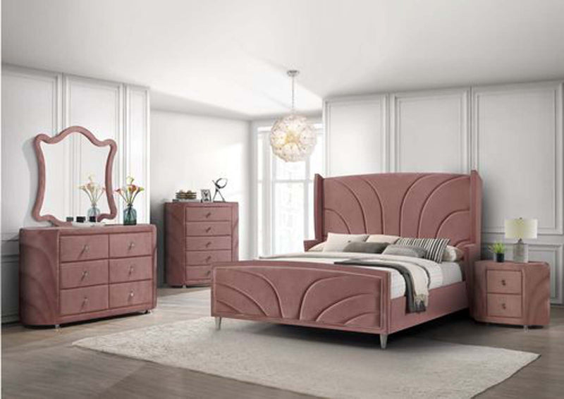 Salonia King Bed, Pink Velvet Acme