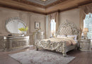 Sorina King Bed, Faux Leather & Antique Gold Finish Acme