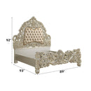 Sorina King Bed, Faux Leather & Antique Gold Finish Acme