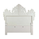 Adara King Bed, Pearl White Faux Leather & Antique White Finish Acme