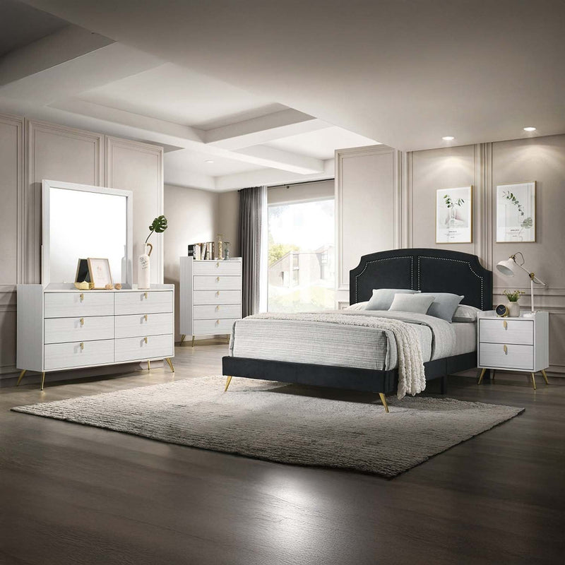 Zeena King Bed, Black Velvet Acme