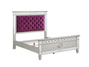 Varian Full Bed, Burgundy Velvet, Silver & Mirrored Finish Acme