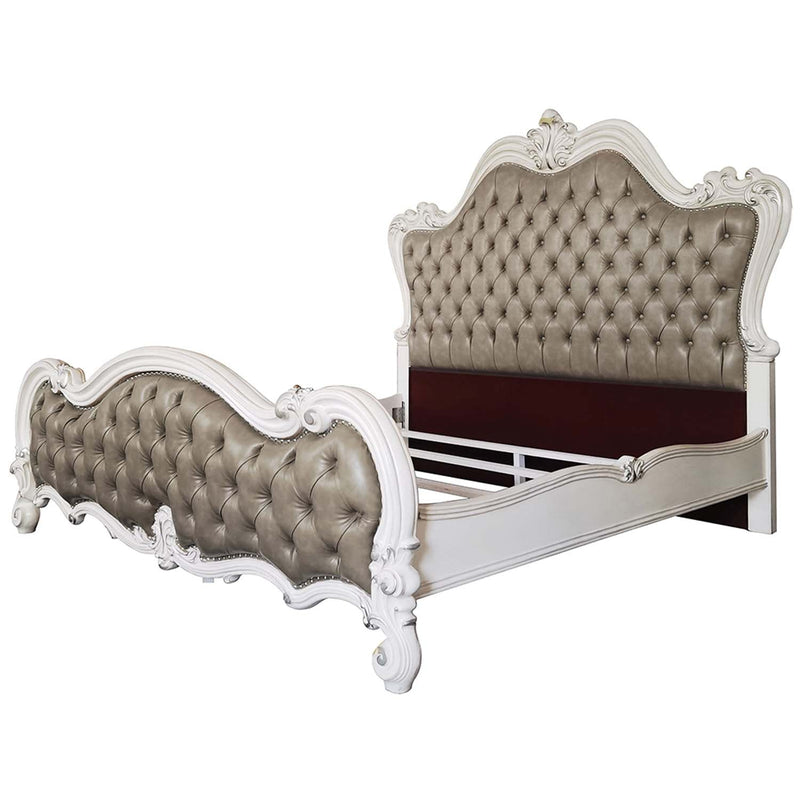 Versailles II California King Bed, Vintage Gray Faux Leather Acme