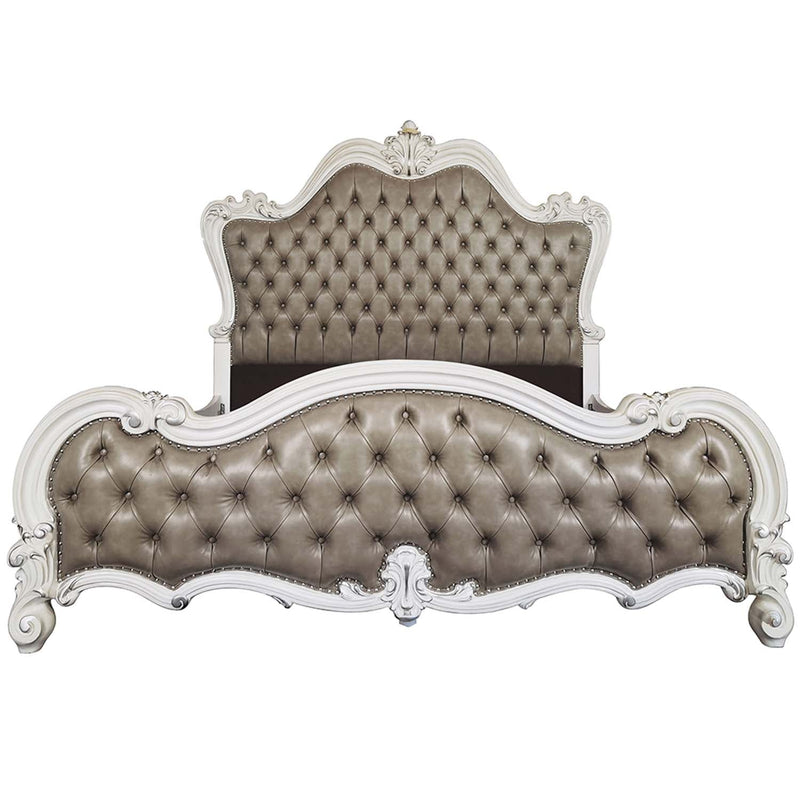 Versailles II California King Bed, Vintage Gray Faux Leather Acme