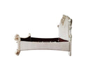 Vendome California King Bed, Two Tone Ivory Fabric & Antique Pearl Finish Acme