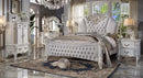 Vendome Queen Bed, Two Tone Ivory Fabric & Antique Pearl Finish Acme