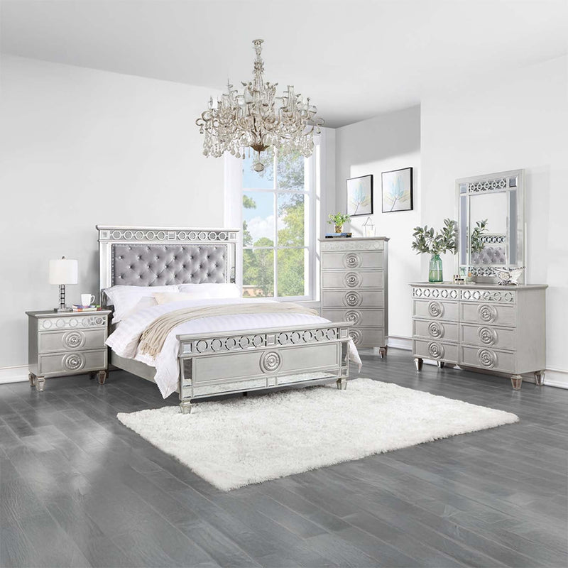 Varian Twin Bed, Gray Velvet, Silver & Mirrored Finish Acme