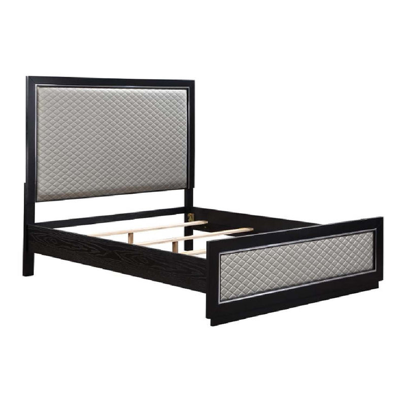Nicola King Bed, Silver Faux Leather & Black Finish Acme