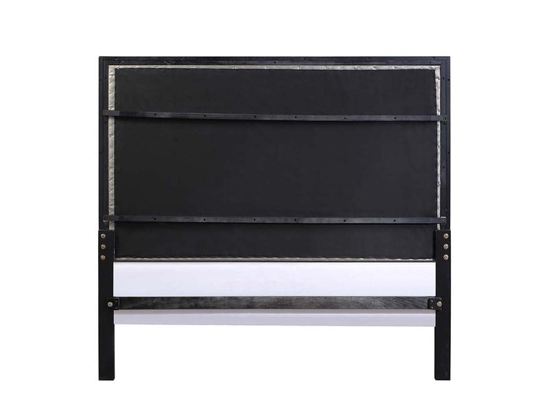 Nicola Queen Bed, Silver Faux Leather & Black Finish Acme