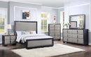Nicola Queen Bed, Silver Faux Leather & Black Finish Acme