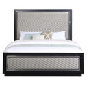 Nicola Queen Bed, Silver Faux Leather & Black Finish Acme