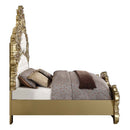 Bernadette King Bed, White Faux Leather Fabric & Gold Finish Acme