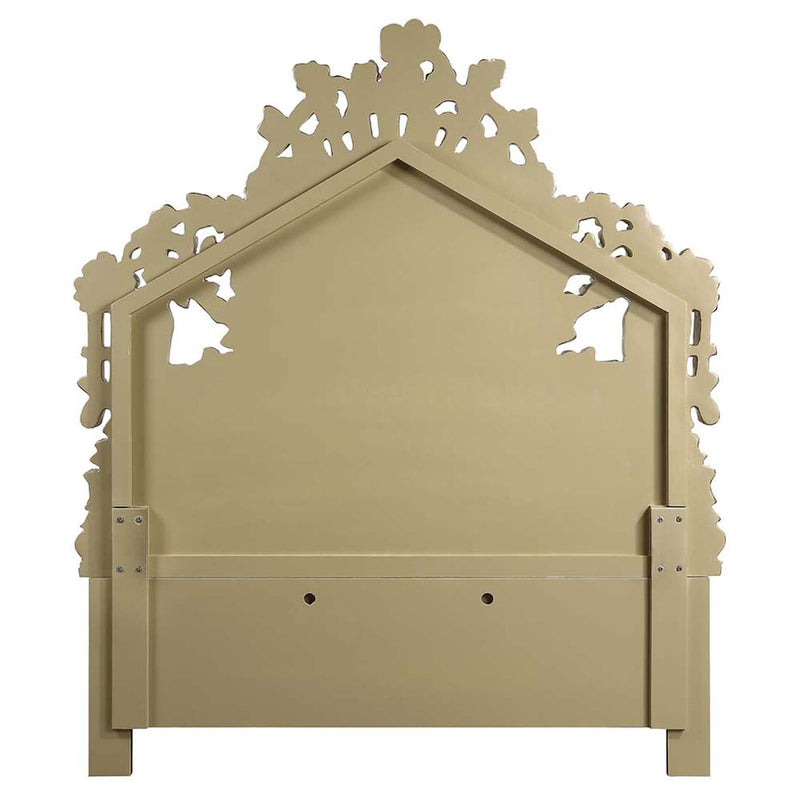 Bernadette King Bed, White Faux Leather Fabric & Gold Finish Acme