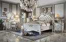Vendome California King Bed, Faux Leather & Antique Pearl Finish Acme
