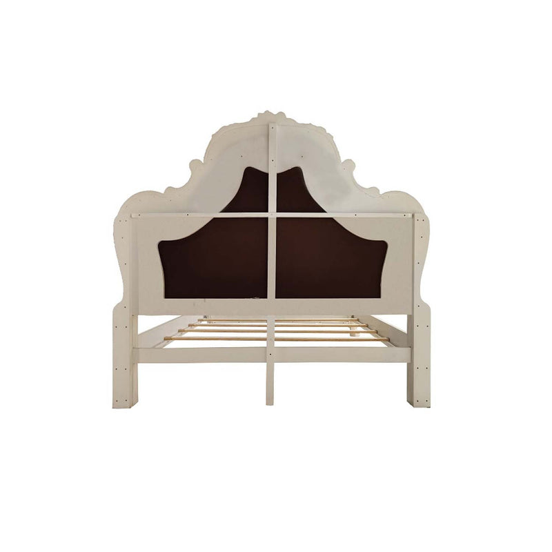 Dresden California King Bed, Faux Leather & Bone White Finish Acme