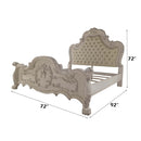 Dresden Queen Bed, Faux Leather & Bone White Finish Acme