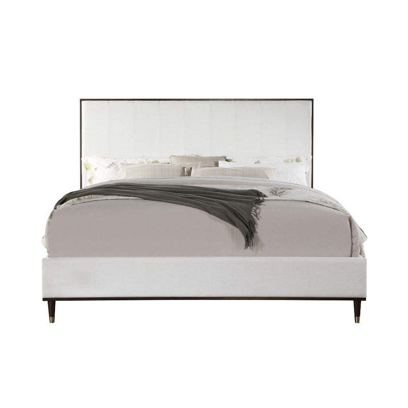 Carena Queen Bed, Light Gray Fabric & White & Brown Finish Acme