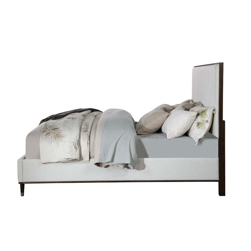 Carena Queen Bed, Light Gray Fabric & White & Brown Finish Acme